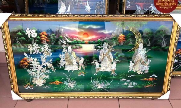 Tranh sơn mài phúc lộc thọ ốc chìm đẹp-PLT11