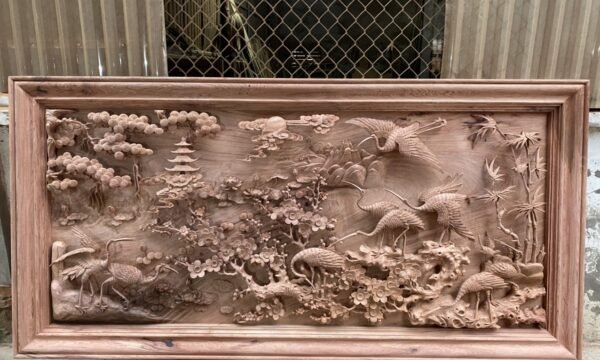 Tranh gỗ hương đá cửu hạc du xuân